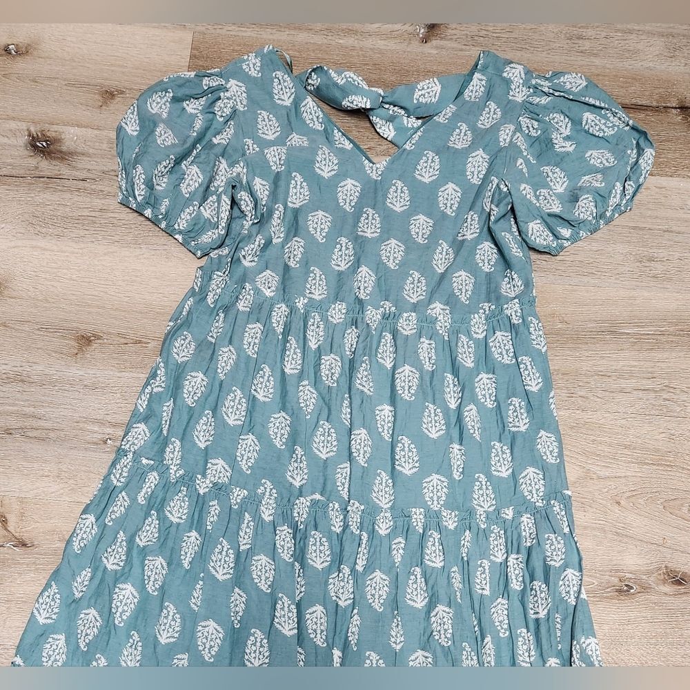 Lucky brand short puff sleeve V neck Tiered Tie Back maxi dress size M - Picture 7 of 10